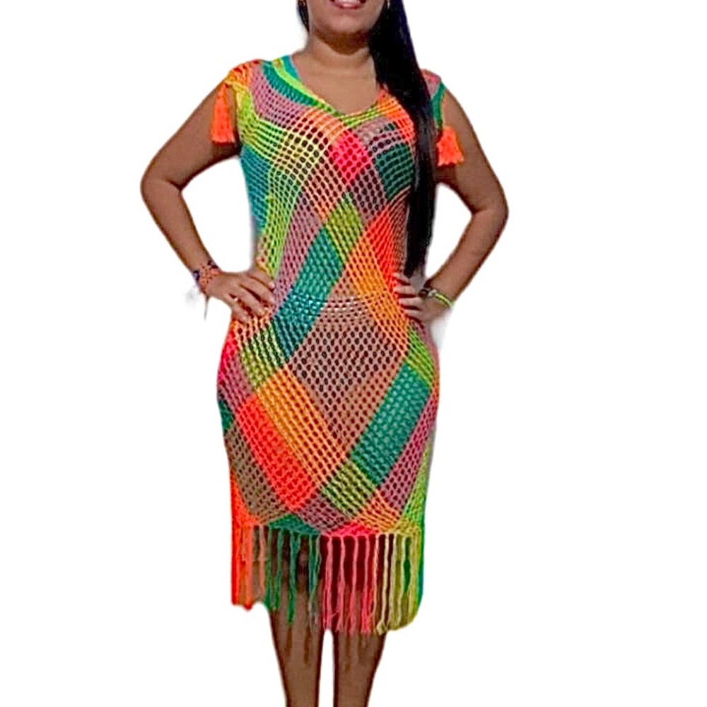 Women's Swimsuit Beach Cover Up Dress Bikini Beachwear Bathing Suit Handmade - Picture 4 of 5